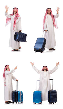 Arab man with luggage on white backgroundの写真素材