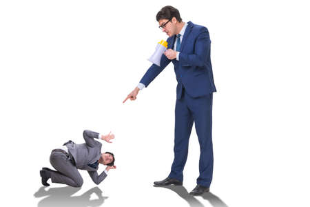 Bad angry boss shouting at employee with loudspeakerの写真素材