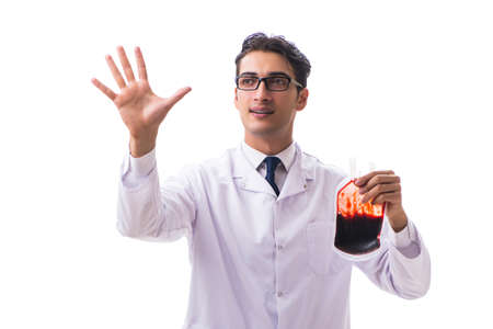 Doctor in blood donation concept isolated on whiteの写真素材