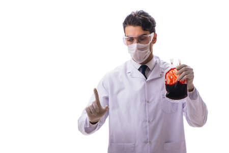 Doctor in blood donation concept isolated on whiteの写真素材