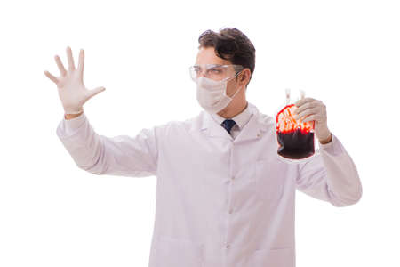 Doctor in blood donation concept isolated on whiteの写真素材