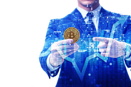 Businessman in bitcoin price increase conceptの写真素材