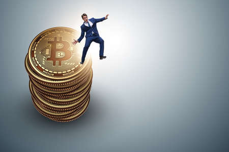 Businessman in cryptocurrency blockchain concept