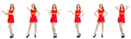 Young beautiful girl holding isolated on whiteの写真素材