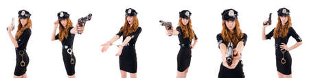 Female police office isolated on the white