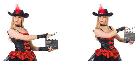 Woman pirate with movie boardの写真素材
