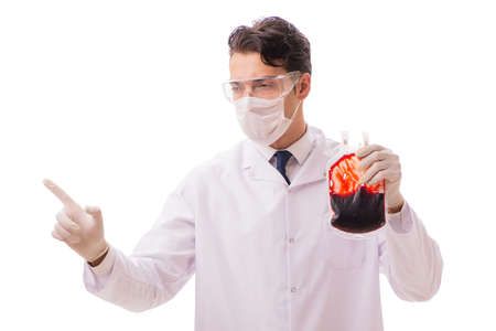 Doctor in blood donation concept isolated on whiteの写真素材