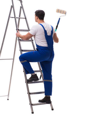 Young painter contractor isolated on white backgroundの写真素材
