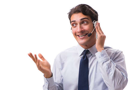 Man with headset isolated on white backgroundの写真素材