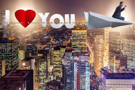 Romantic concept with man on paper plane I Love you