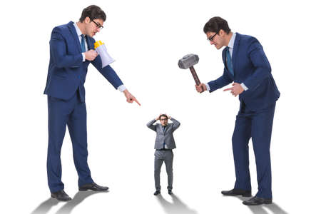 Bad angry boss shouting at employee with loudspeakerの写真素材