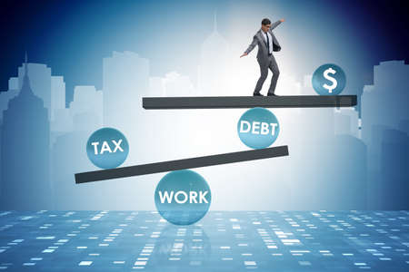 Businessman in debt and tax business concept