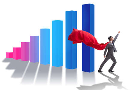 Young businessman in business concept with bar chartsの写真素材