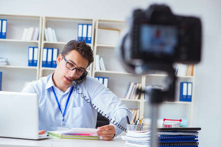 Business blogger doing webcast for his subscribers
