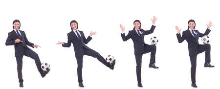 Man with football isolated on whiteの写真素材