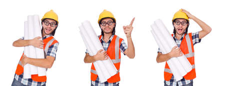 Funny engineer isolated on the white white