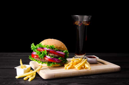 Burger served in bun in nutrition fast food conceptの写真素材