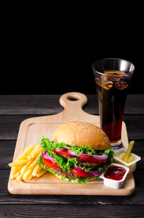 Burger served in bun in nutrition fast food conceptの写真素材