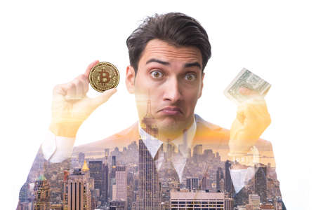 Businessman in bitcoin price increase conceptの写真素材