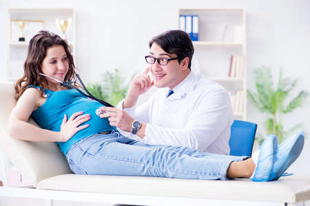 Doctor examining pregnant female patient in hospital