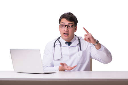 Doctor in tele-med-line health concept on whiteの写真素材