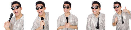 Man with mic isolated on whiteの写真素材