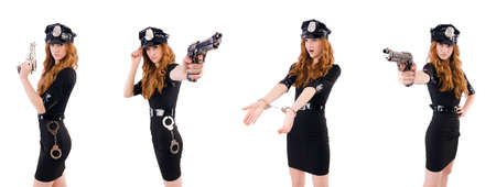 Female police office isolated on the whiteの写真素材