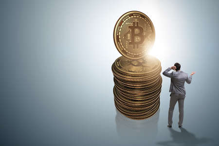 Businessman in cryptocurrency blockchain concept
