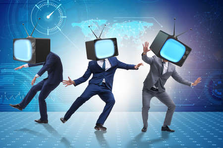 Media zombie concept with man and tv set instead of head