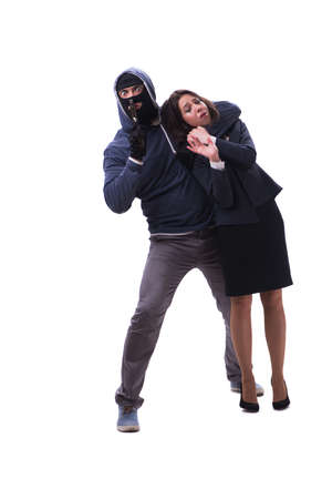 Businesswoman is kidnapped by the gunmanの写真素材