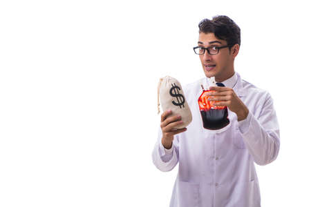 Doctor in blood donation concept isolated on whiteの写真素材