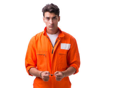 Handcuffed handsome businessman isolated on white backgroundの写真素材