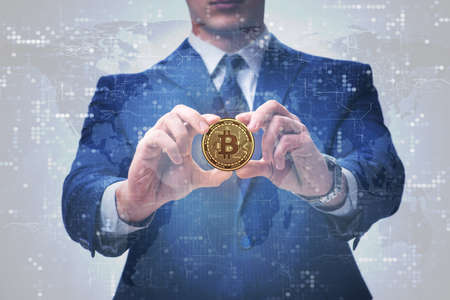 Businessman in bitcoin price increase conceptの写真素材