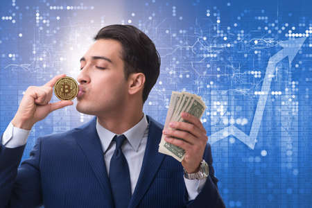 Businessman in bitcoin price increase conceptの写真素材