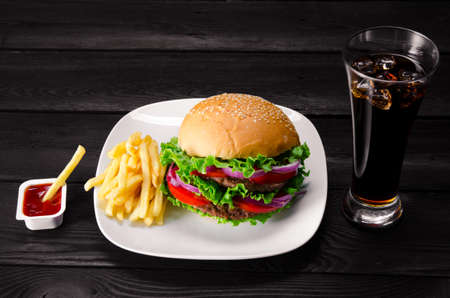Burger served in bun in nutrition fast food conceptの写真素材