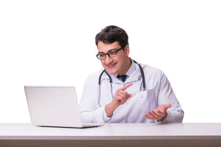 Doctor in telemediine mhealth concept on whiteの写真素材