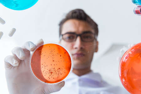 Chemist working in the laboratory with hazardous chemicalsの写真素材