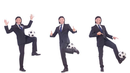 Man with football isolated on whiteの写真素材