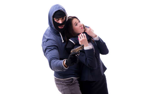 Businesswoman is kidnapped by the gunmanの写真素材