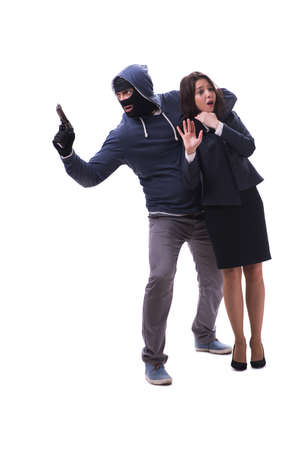 Businesswoman is kidnapped by the gunmanの写真素材