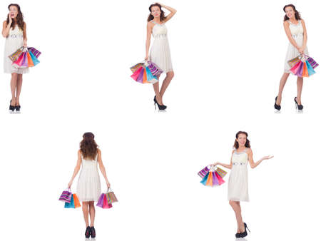 Set of woman with shopping bags on whiteの写真素材