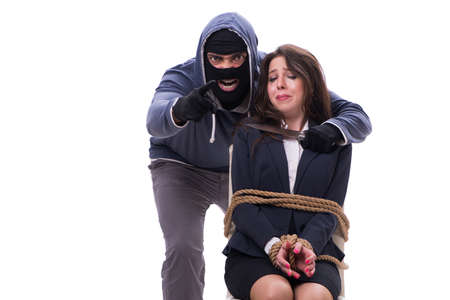 Knifeman threatening tied woman