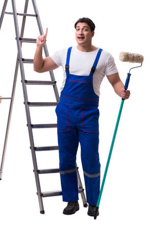 Young painter contractor isolated on white backgroundの写真素材