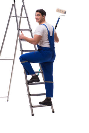 Young painter contractor isolated on white backgroundの写真素材