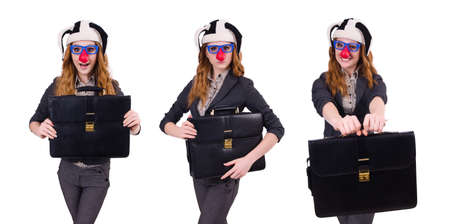 Funny woman clown isolated on the whiteの写真素材