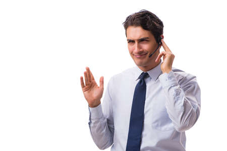 Man with headset isolated on white backgroundの写真素材