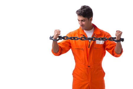 Prisoner with his hands chained isolated on white background