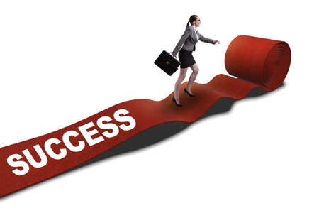Businesswoman on the red carpet in success conceptの写真素材
