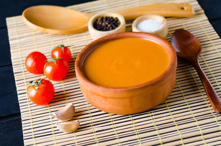 Tomato soup prepared in traditional italian styleの写真素材