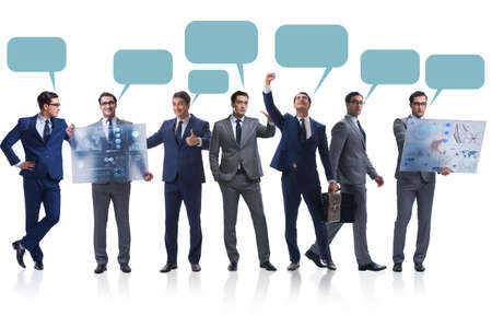 Businessmen with callout bubble blank message isolated on whiteの写真素材